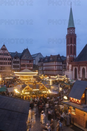 December 22, 2025, View from a window inside the Roemer looking down at the Frankfurt Christmas