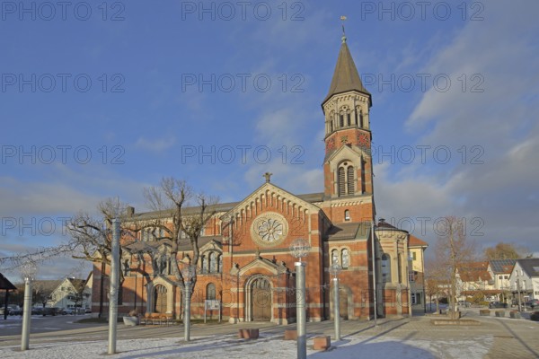 St. Martin's Church built in 1867, brick church, Nattheim, Härtsfeld, Swabian Jura,