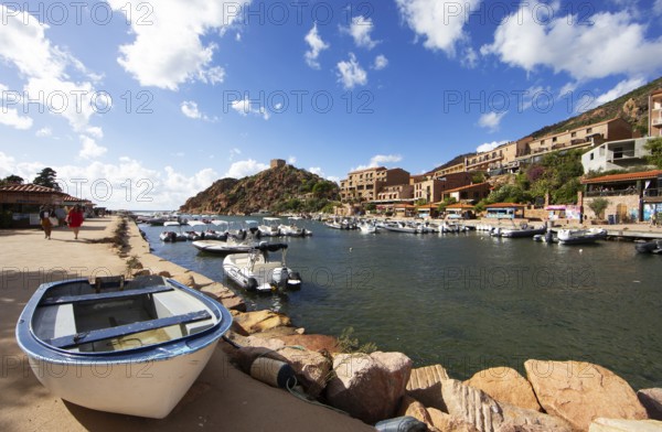 Boats in Port de Porto or Port of Porto on the Porto River, behind the Genoese Tower, Porto, Ota,