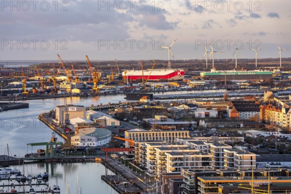 Overview of the overseas port with BLG Auto Terminal in Bremerhaven, Bremen, car transporter Aniara