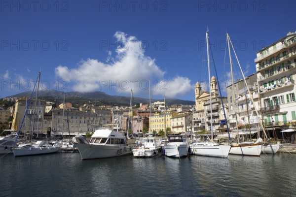 Old port with marina and church of Saint Jean-Baptiste à Bastia or church of St. John the Baptist,
