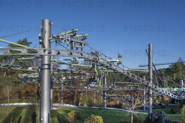Ski lift for the summer toboggan run in Erlebnisfelsen Pottenstein, Pottenstein, Upper Franconia,