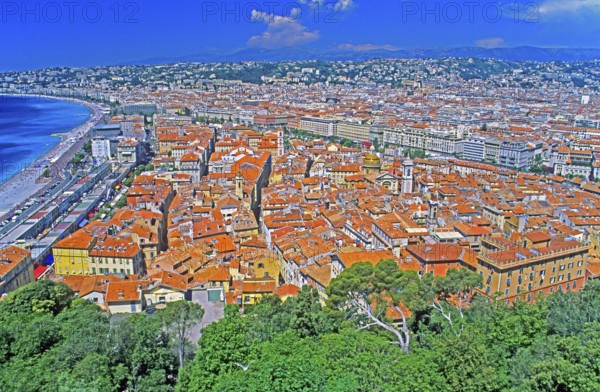 View of the rooftops of Nice, Côte d'Azur, Mediterranean, southern France, June 1999, vintage,
