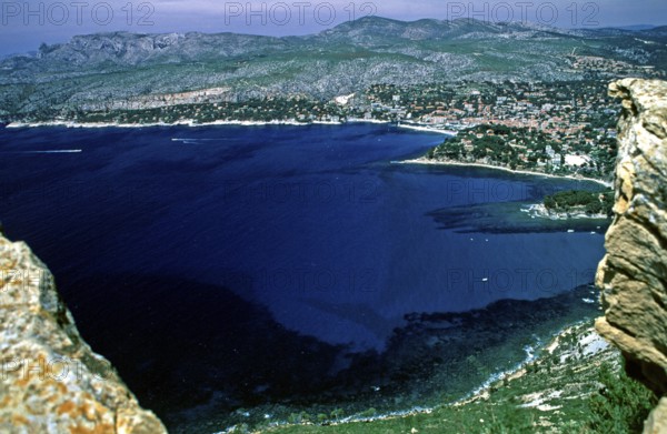 Panoramic view near Cassis, Cap Canaille, Bouches-du-Rhône department, southern France, June 1999,