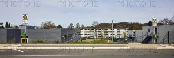 School bus stop, Hauptschule Mathilde - Anneke - school, houses, modern buildings, apartment