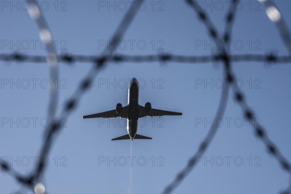 Symbolic picture security at the airport, outer fence at Düsseldorf International Airport, steel
