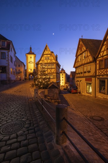 December 25, 2025: Christmastime at Plönlein — Rothenburg ob der Tauber, Bavaria, Germany. Festive