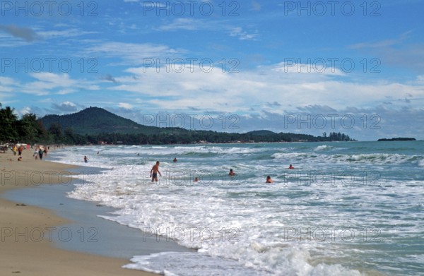People, sea, surf, Chaweng Beach on Ko Samui, Thailand, December 2002, vintage, retro, old,