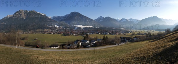 View of Oberstdorf, Rubihorn and Schattenberg and mountains of the Allgäu Alps, panorama,