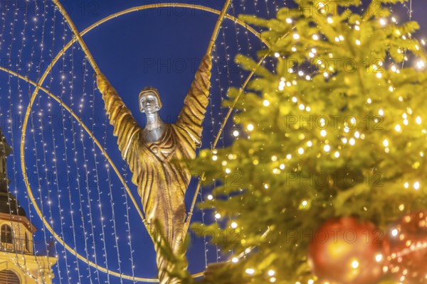 Baroque Christmas market with illuminated angels between the Protestant City Church and the