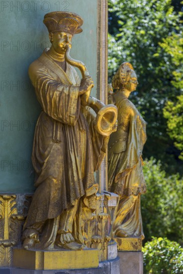 Golden sculptures as façade decoration from the Chinese House, Sanssouci Park, Potsdam