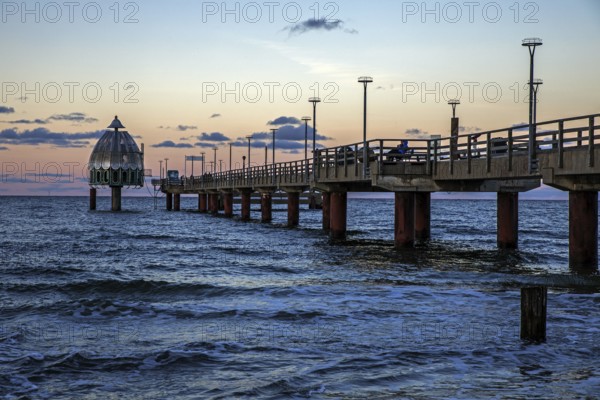 Pier with diving gondola, evening light, Zingst, Fischland-Darß-Zingst, Western Pomerania Lagoon