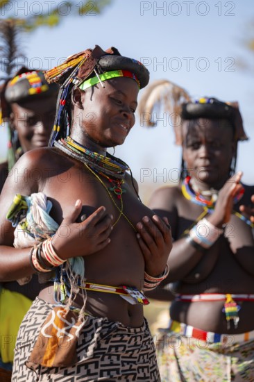 Traditional dance, brightly decorated woman of the Hakaona tribe also dance Havakona or Hakawona,