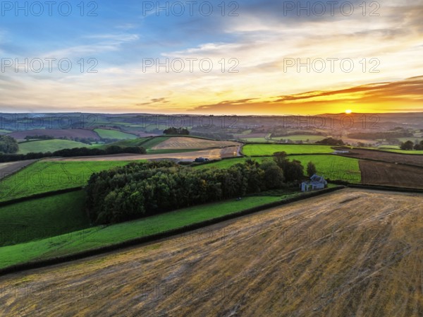 Colours of Devon Farms and Fields over Berry Pomeroy from a drone, Totnes, England, United Kingdom