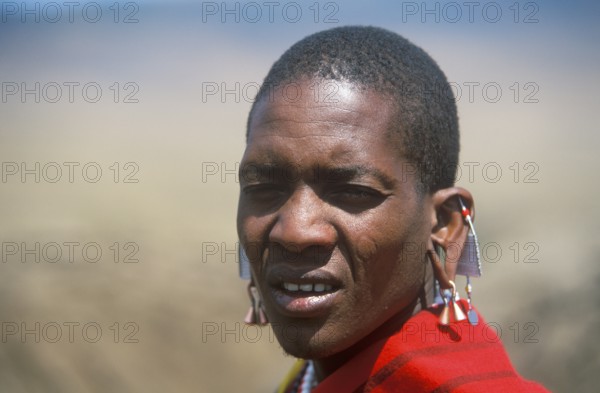 Portrait of a Maasai man, Ngorongoro Crater, Tanzania, Africa, June 2000, vintage, retro, old,