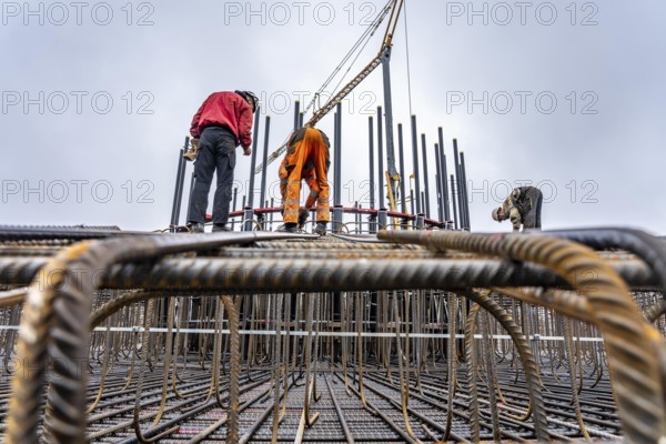 Assembly of reinforcing steel for the reinforced concrete foundation of a wind turbine, a mesh of