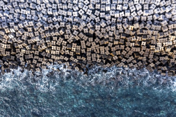 Aerial view, breakwater on the coast, Madeira, Portugal