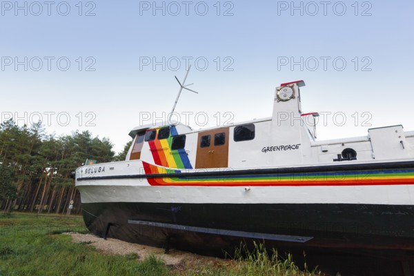 Beluga, former Greenpeace ship ashore, memorial, resistance against nuclear waste, interim storage