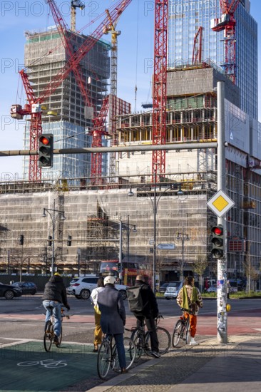 Construction site of the Covivio skyscraper in front, in the vicinity of Alexanderplatz in Berlin,