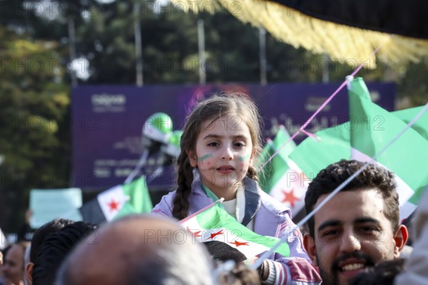 Damascus, Syria. November 28, 2025: Thousands of Syrians gather in Umayyad Square in central
