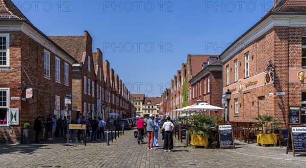Catering, retail and typical, historic architecture in the Dutch Quarter in Potsdam, Brandenburg,