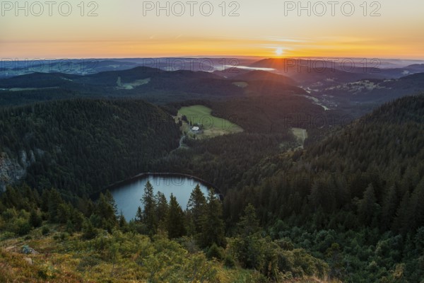 View from Feldberg to Feldsee looking east, sunrise, Black Forest, Southern Black Forest,