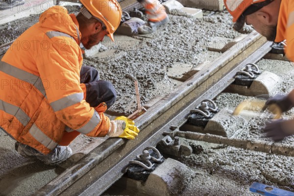 Deutsche Bahn AG track construction at Stuttgart Airport. The last few meters of solid road in the