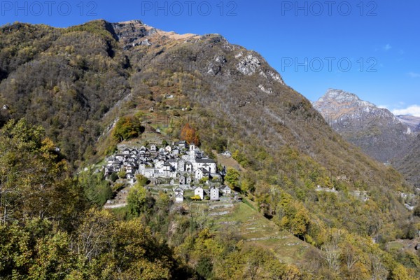 Corippo in the Verzasca Valley, a typical Ticino village, Valle Verzasca, Canton of Tessin,