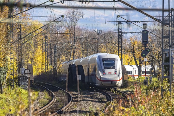 Intercity Express ICE. Open-route passenger train in the Stuttgart North Station area. Arched