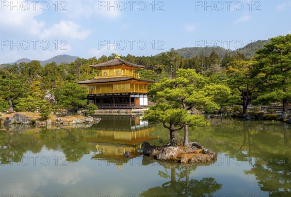 Golden Pavilion reflected in pond, Japanese garden, Golden Pavilion Temple, Kinkaku-ji reliquary,