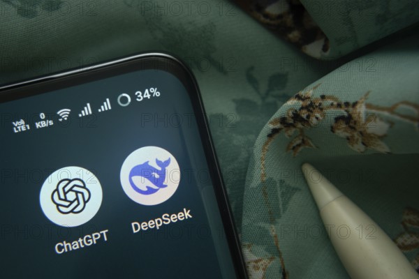 Dhaka, Bangladesh- 07 May 2025: ChatGPT and Deepseek app icon is seen on smartphone