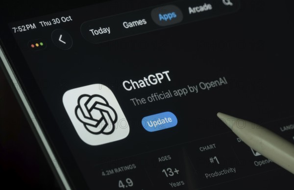 Dhaka, Bangladesh- 30 Oct 2025: ChatGPT app displayed on a iPad screen in dark mode with a digital