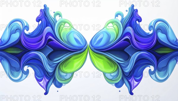 Symmetric Abstract Bright Liquid Ornament Background, futuristic wallpaper template illustration,