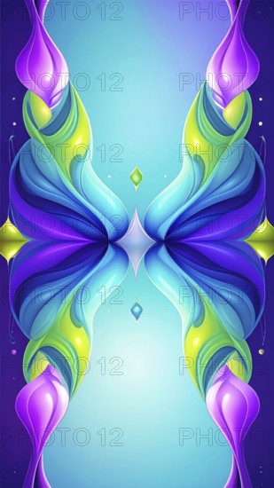 Symmetric Abstract Bright Liquid Ornament Background, futuristic wallpaper template illustration,