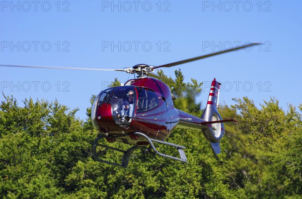 A Eurocopter EC 120B Colibri helicopter, D-HALX registration, during a flight demonstration as part