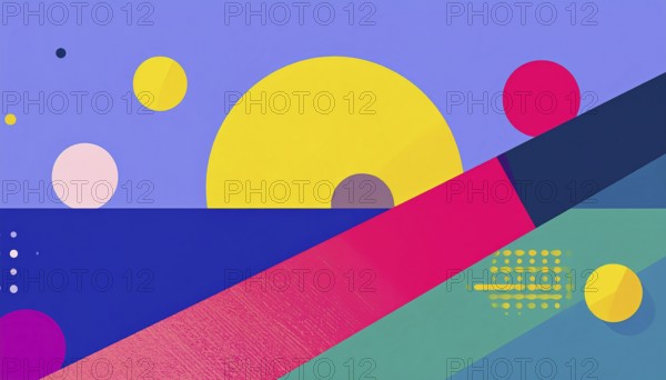 Vector art illustration, spheres, rectangles, triangles and geometric pattern, vector wallpaper