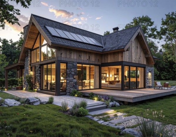 Modern Extension on a Traditional Cottage with Glass and Wood Architecture, green garden with