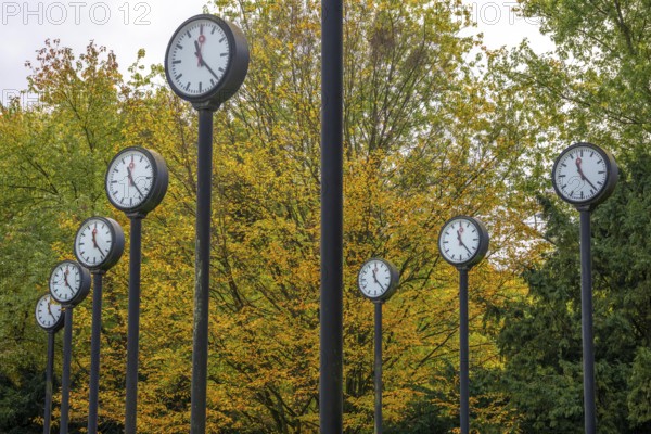 The art installation Zeitfeld in Volksgarten Park in Düsseldorf-Oberbilk, a total of 24 station