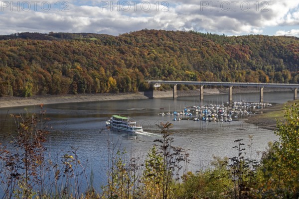 Marina, excursion ship, Talbrücke, Sondern, Olpe, Biggesee, Sauerland, North Rhine-Westphalia,