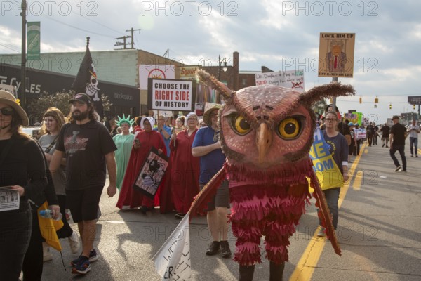 Detroit, Michigan USA - 18 October 2025 - A large crowd gathered for a 'No Kings' rally, protesting