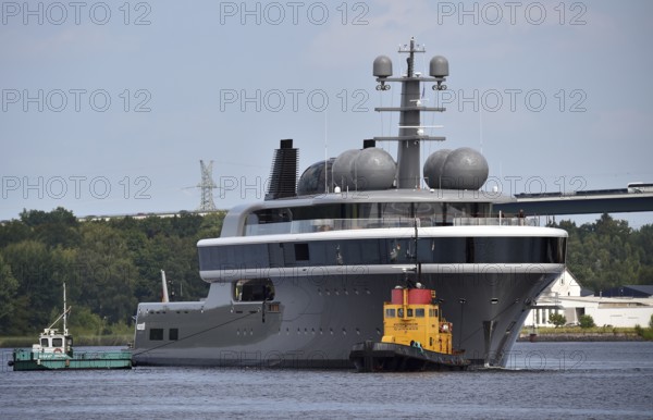 Superyacht COSMOS is undocked from the Lürssen shipyard, Kiel Canal, Kiel Canal, Kiel Canal,
