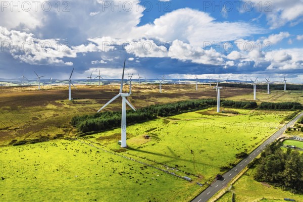 Wind Farm from a drone in southeast Scotland, UK