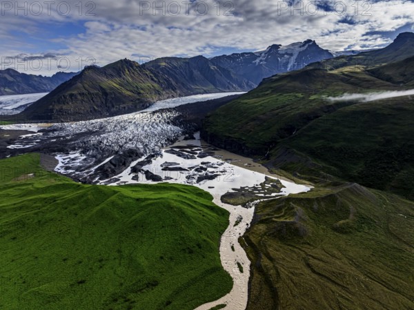 Ice floes, glacier, glacier tongue, glacier lake, sunny, cloudy, morning mood, mountains,