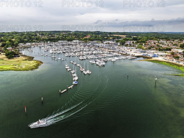 River Hamble and Swanwick Marina from drone, Swanwick, Southampton, Hampshire, England, United