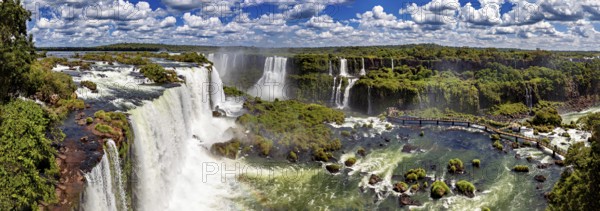 Breathtaking panoramic view over an expansive waterfall landscape and dense forest, The Iguazu