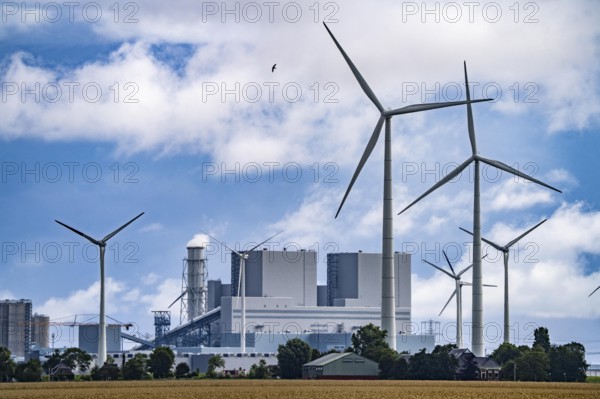 RWE coal-fired power plant Eemshavencentrale, in the seaport of Eemshaven, operator RWE Power, wind