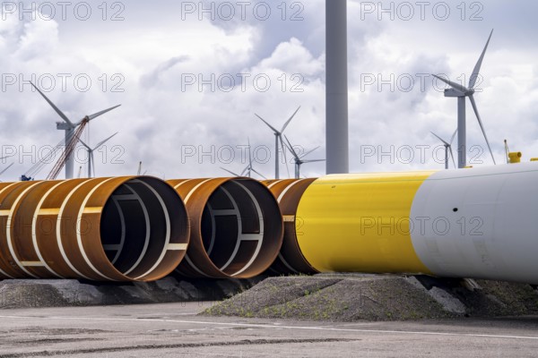 The seaport of Eemshaven, Julianahaven Basin, where the foundation structures, monopiles, for