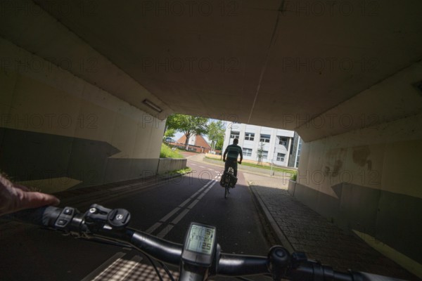 Roundabout in the Dutch city of Houten, the lanes for cars and bicycles are separated, the cycle