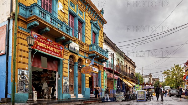 Traditional colourful building facade of a shop on a city street, The colourful city and tango