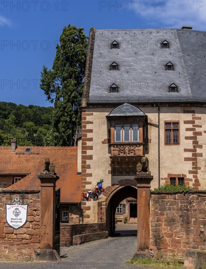 The old castle with Barbarossaplatz and the castle café in the old town centre of Büdingen, Hesse,